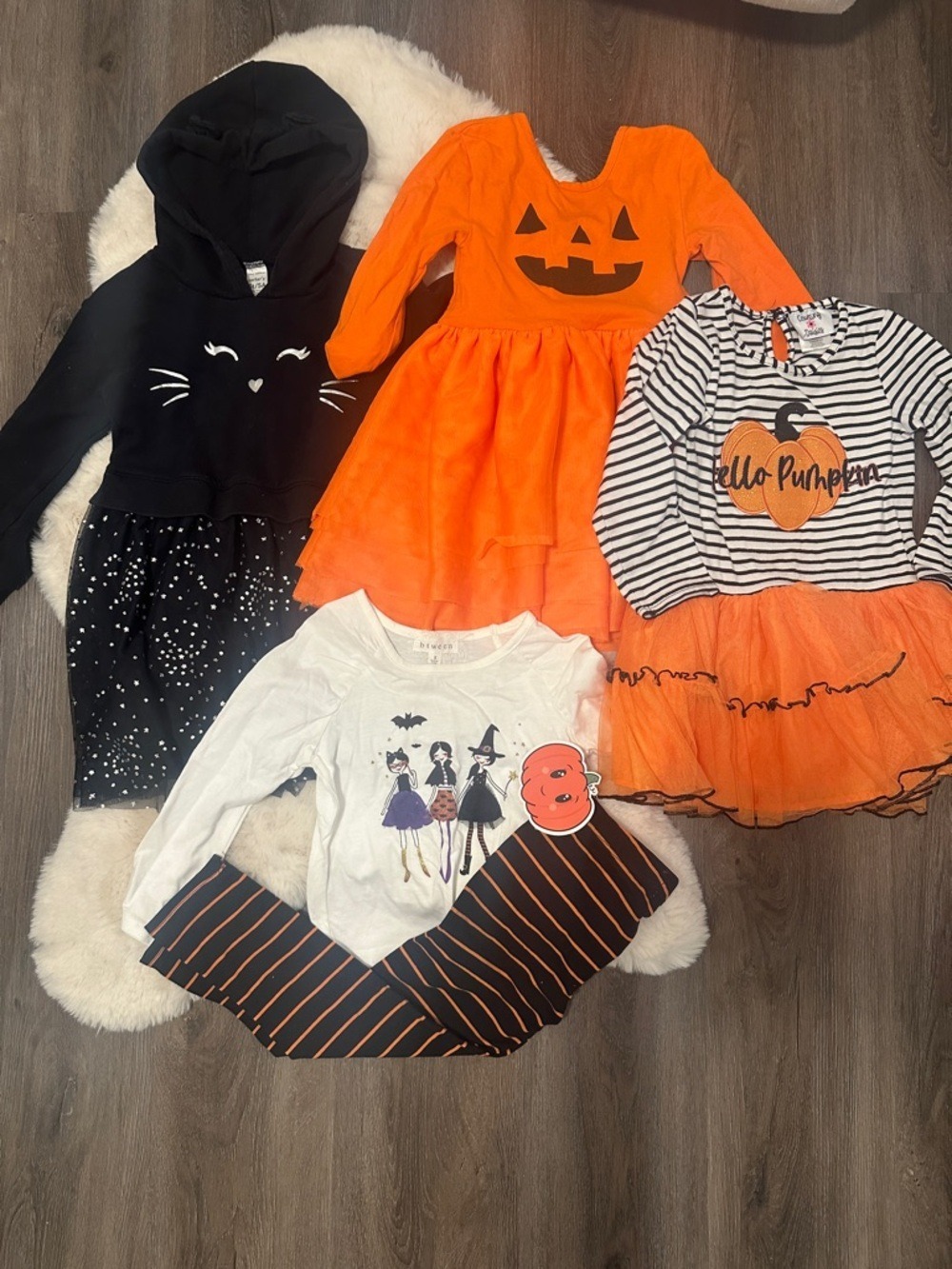 Kids Orange Pumpkin & Black Cat Halloween  Clothes